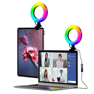 China Mini Microphone Live Stream Desktop Stand Led Ring Fill Light 4.5 6inch Webcam Selfie Mini Ring Light Tiktok Video Recording for sale