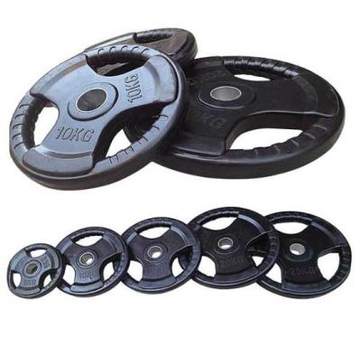 China Universal Weigh Barbell Lifting Plate For Gym Use Fitness Accessory 3 Holes Rubber Weight Plate for sale