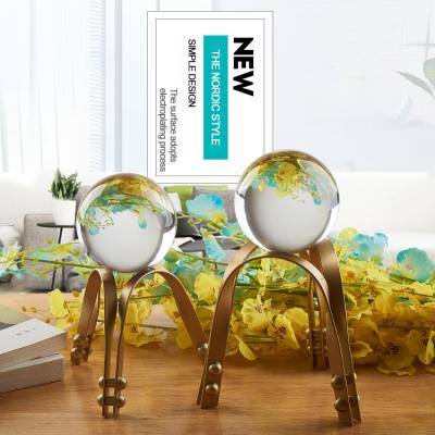 China Europe Factory Price Home Decor Crystal Opens Clear Glass Crystal Ball With Metal Stand Home Accessories for sale