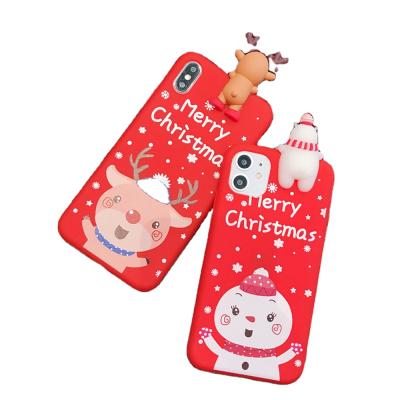 China hot sale Anti-fall Christmas gift mobile phone case cover for Xmas with cute reindeer bear toy top design for iPhone 12 for sale