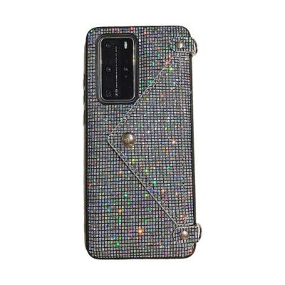 China 100% shinning bling bling glitter phone case eco-friendly luxury phone case with diamond card slot bag for Huawei for sale