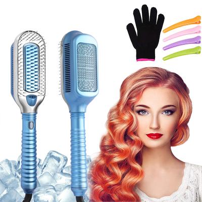 China 2021 Hotel ICE Therapy Ion Cold Brush Hair Straightener Comb Nano Titanium Hair Tools for Wet and Dry Hair for sale