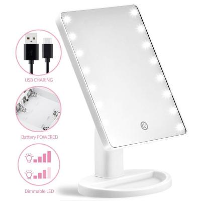 China Desktop Makeup Mirror Vanity LED Lighted Cosmetic High Mirror 180D Free Rotating With Touch Screen Dimming Standing Mirror With Light for sale