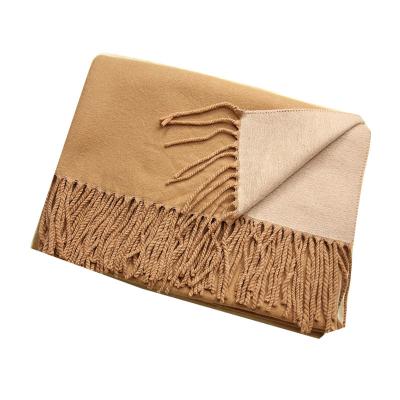 China Fashionable Custom Made 100% Cashmere Women's Long Acrylic Scarf Two Tone With Tassel Warm Scarf for sale