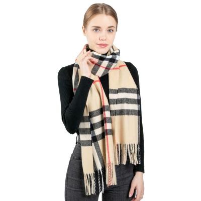 China Autumn and winter warm men's female scarf color camel cashmere wool plaid shawl custom American European scarf for sale