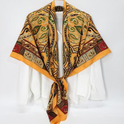 China Wholesalehot Large Size Square Scarf Ladies Style Polyester Twill Silky Custom Large Size Square Scarf for sale