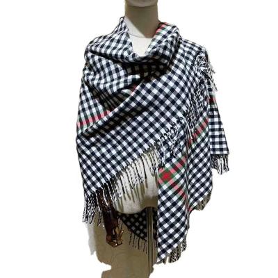 China 2021 New Design Plaid Scarf Shawl Winter Casual Fringed Scarf Big Square Striped Ladies for sale