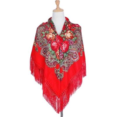 China National Custom Square Women Neckwears Shawls Scarves Russian Style Floral Print Square Scarf for sale