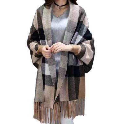 China Deeply 2021 new style plaid blanket with cuffs autumn and winter padded coat shawl ladies scarf for sale