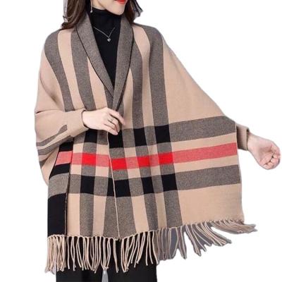 China Factory Wholesale Winter Scarf Thick Customized Shawl Long With Cuff Holes Cloak Coat Ladies Dual-Use Scarf for sale