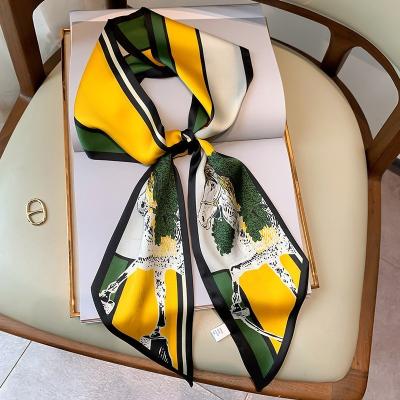 China Most Popular Women's Retro Long Thin Silk Decorative Scarves Silky Tied Hair Flame Bag Ribbon Scarf for sale