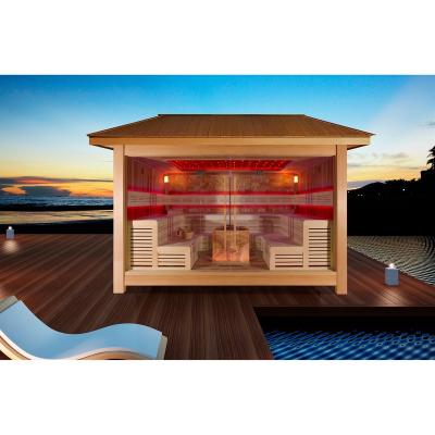 China Easily Assembled Luxury Gazebo WS-LT1400 Cedar Wooden 6-10 Person MEXDA Red Outdoor Sauna Room Gazebo for sale