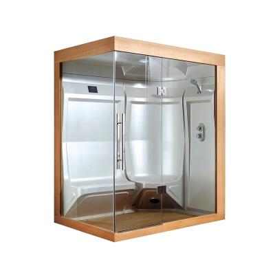 China Computer Control Panel MEXDA 2 Person Saturated Steam Wooden Sauna Seat Tempered Glass Acrylic Steam Bath WS-203ST-W for sale