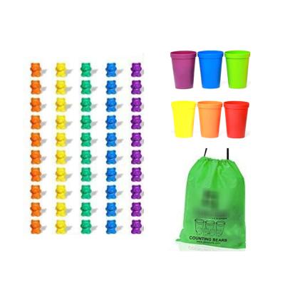 China Custom Plastic Early Education Coloful Bear Toy Counters Rainbow Counting Bears With Matching Cups for sale