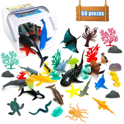 China Eco-friendly Material Ocean Sea Animals Figures, 60 Pack Life Creatures Toy Set, Educational Shower STEM Bath Toys Gift with Turtle Octopus Shark for sale