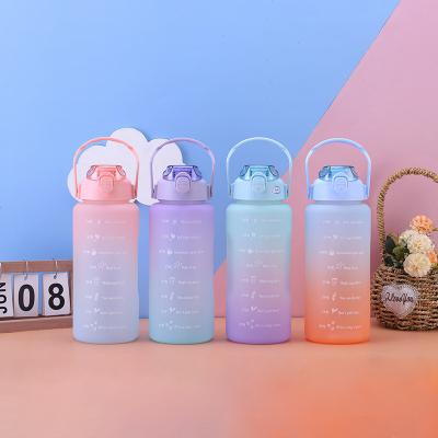 China 2000ML Viable Gradient Creative Color Plastic Straw Sports Fitness Water Bottle Large Capacity High Temperature Resistance for sale