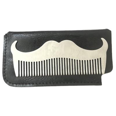 China Beard Tools Black Leather Case Stainless Steel Pocket Beard Comb for sale