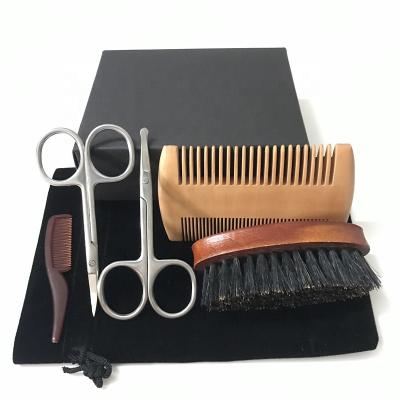 China Travel Beard Brush and Comb Kit for Men Grooming with Wooden Beard Comb Set for sale