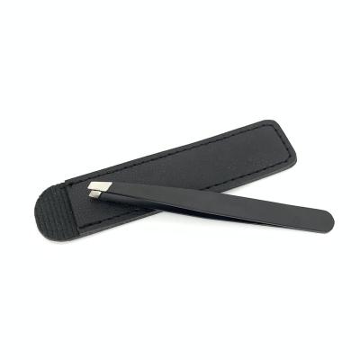 China Customized Private Label Modern Black Oblique Stainless Steel Eyebrow Tweezers for sale