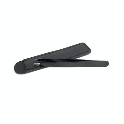 China Factory Outlet Private Label Modern High Quality Black Oblique Stainless Steel Eyebrow Tweezers for sale