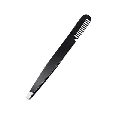 China Private Label Modern Customized Black Stainless Steel Brow Comb Eyebrow Tweezers for sale