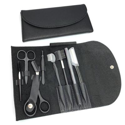 China Eyebrow Tools Black 8 In1 Eyebrow Shaping Suit With Combination Cosmetic Tool for sale