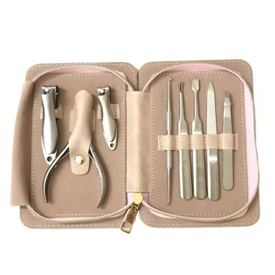 China Personal Care Professional 8 In 1 Stainless Steel Manicure Set With Pink Zipper Travel Case for sale