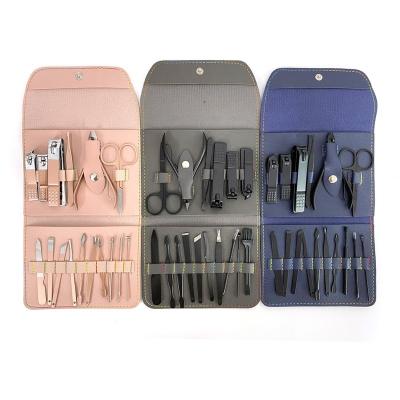 China New 16 Pieces Personal Care Nail Clippers Black Pedicure Set for sale