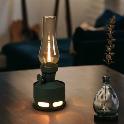 China 3000K LED Kerosene Lamp 3000K Intelligent Warm Light Retro Swollen Shade Bedroom Living Room Rechargeable Glass Table Lamp for sale