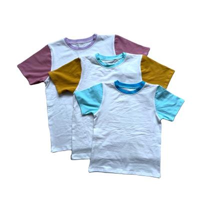 China Viable Casual Baby Knit Tee Color Block Toddler Kids Clothing Neutral Short Sleeve Baby Clothes for sale