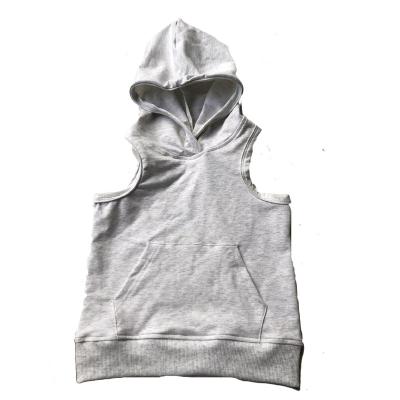 China Breathable Infant Baby Boy French Terry Clothes Sleeveless Hooded Tank Top Pocket Shirt Kids Clothing for sale