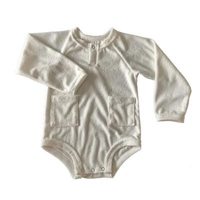 China Polyester/Cotton Baby Rompers Terry Toweling Pockets Unisex Boys Girl Jumpsuit Solid One Piece Long Sleeve for sale