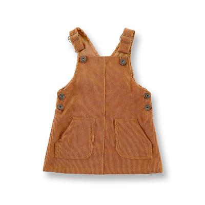 China Kids Girl Breathable Corduroy Suspender Dress With Pockets Solid Color Halter Sleeveless Dress for sale