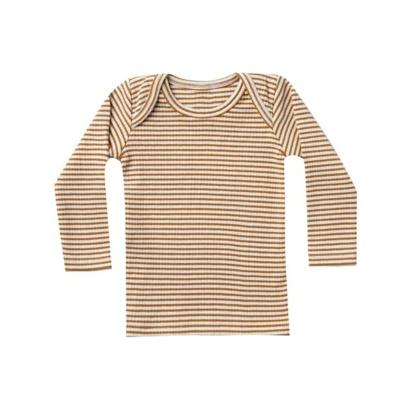 China Breathable Unisex Baby Boys And Girls Striped Ribbed Cotton Shirt Long Sleeve Drop Over Tee Tops for sale