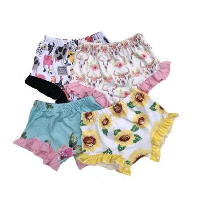 China Breathable Girl's Wholesale Milk Boutique Ruffle Panties Silk Floral Printed Baby Bloomers for sale