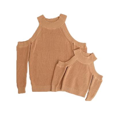 China Fashion Breathable Family Matching Mum And Me Clothing Off Shoulder Sweater Long Sleeve Knitted Wear Set for sale