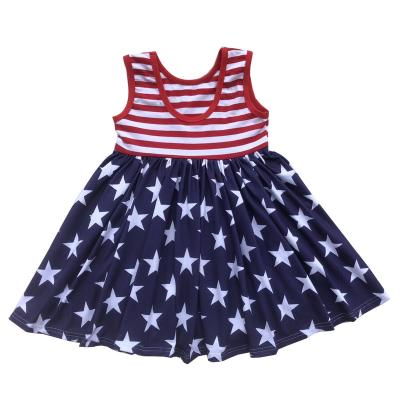 China Viable Independence Day Summer Girls Dress Print Star Stripe Sleeveless O-Neck Girls Vacation Shift Dress for sale