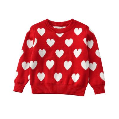 China Heart Pattern Breathable Baby Shirts Valentine's Day Long Sleeve Crewneck Sweater Toddler Girls Sweater for sale