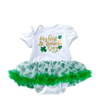 China Saint Patrick Holiday Infant Baby Shorts 95% Cotton Sleeving Green Romper Dress Baby Wear Knit Cotton Tutu Dress for sale