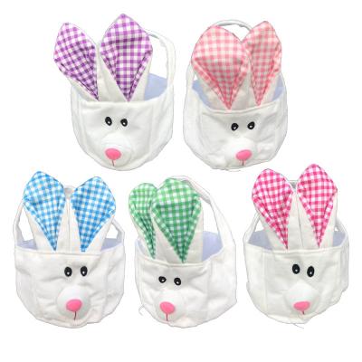 China Easter Bunny Ear Polyester Easter Bunny Basket Kids Long Plush Portable Storage Basket Holiday Decoration for sale