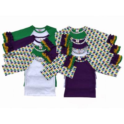 China Matching Mardi Gras Holiday Ruffle T-shirt Family Shirt Striped Raglan Top 3/4 Sleeve Baby Clothes for sale