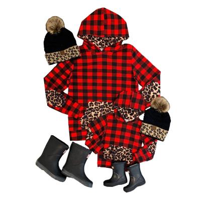 China Breathable Christmas Mommy and Me Buffalo Plaid Leopard Hoodie Baby Winter Toddler Holiday Top Clothes for sale