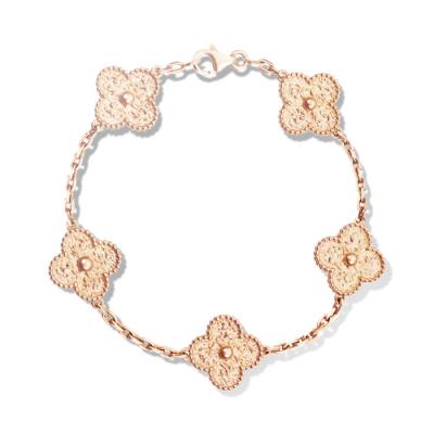 China Vintage Alhambra bracelet 5 motifs bracelet 18K pink gold bracelet for sale