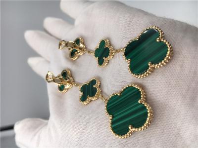 China Paris Luxury Gold Brand VCA Magic Alhambra earrings 3 motifs malachite 18K yellow gold jewelry for sale