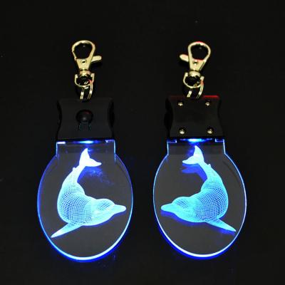 China Custom Logo 3D Acrylic Illusion Acrylic Led Light Key Chain Light Up Keychain for sale