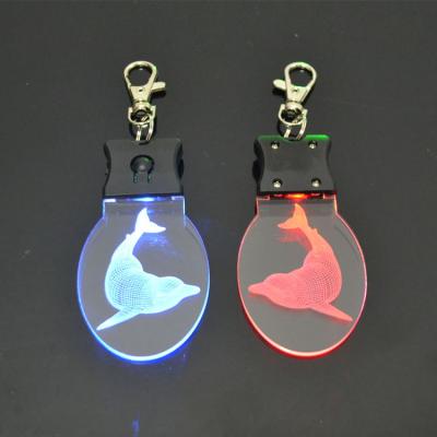 China Plastic Promotional Customized Laser Engraved Acrylic LOGO Shape LED Keychain for sale