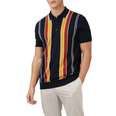 China Wholesale Custom 100% LeBo Factory Mens Cotton Stripe Anti-Wrinkle Button Down Short Sleeve Knit Polo Sweater for sale