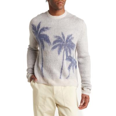 China Wholesale Custom Intarsia Pattern Jacquard Palm Tree Fuzzy LeBo Winter Anti-wrinkle Crewneck Men's Mohair Sweater for sale