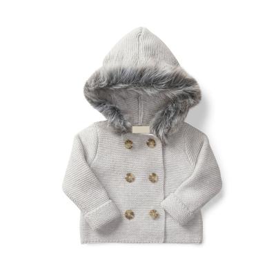 China Wholesale Custom LeBo Logo 100% Cotton Faux Fur Trim Anti-Shrink Organic Hood Knit Hooded Baby Sweater Cardigan for sale