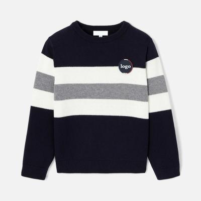 China Custom Winter LeBo Anti-Shrink Logo Long Sleeve Crewneck Cotton And Striped Color Block Kids Wool Blend Boy Sweater for sale